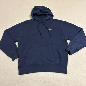 Nike Navy Blue Embroidered Logo Pullover Hoodie Sweatshirt Men's Medium